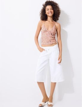 Besticktes Neckholder-Top mit Glitzer Lachsrosa S