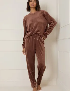 Women's Nightwear Velour Co-Ord in Chocolate Size: Small - Chocolate - Size: S - Dorothy perkins - FashionsVida
