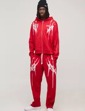 Herren Oversized Boxy MAN Sport Distressed Zip-Through Hoodie Sweatshirt Red Größe XS - boohooMAN - FashionsVida
