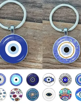 Beauty Blue Evil Eye Religious Photo Round Glass Cabochon Keychain Bag Car Keychain Jewelry Keychain Gift - Aliexpress - FashionsVida