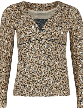 Rockabilly Langarmshirt - Golden Flower Shirt - XS bis XL - für Damen - Größe XS - multicolor - Frauen - female - Vive Maria - FashionsVida