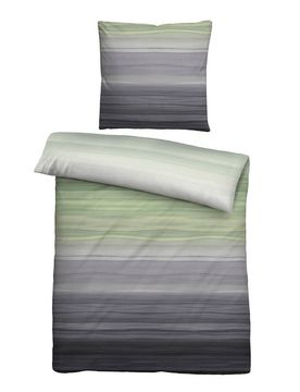 Satin Bettwäsche Streifen pistaziengrün, 155x220 cm + 80x80 cm