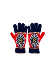 Fair Isle GG Knit Red & Blue Gloves - Size M