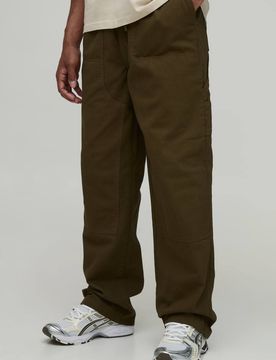 Herren Locker Geschnittene Zimmermannshose Mit Elastischem Bund Olive Größe Medium