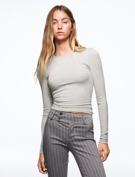 T-Shirt Manches Longues Col Rond Xs Gris