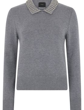Polo-Collar Wool-Blend Sweater with Ribbed Trims