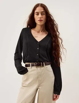 Linen Rich Ladder Detail Shirt Black female - Monsoon - FashionsVida