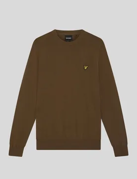 Men's Cotton Merino Crew Neck Jumper Sepia Brown - Lyle & Scott - FashionsVida