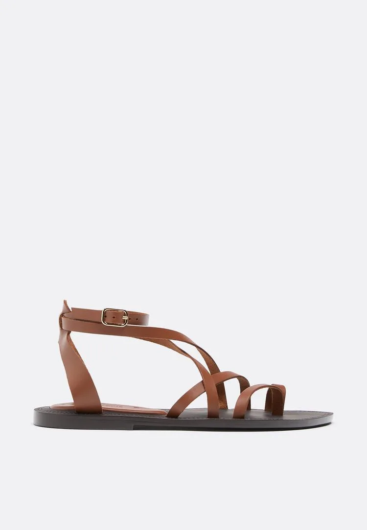 Flache Ledersandalen mit Schnürriemen BRAUN 40 - Stradivarius - FashionsVida