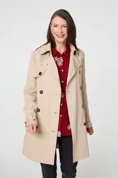 Relaxed Double-Breasted Trench Coat - Beige - Size: 8