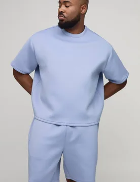 Herren Plus Oversized Boxy Bonded Scuba T-Shirt & Relaxed Shorts Set Dusty Blue Größe 3XL - boohooMAN - FashionsVida
