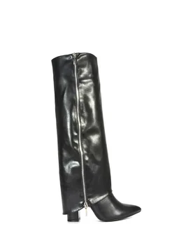 Women's 'Allie' Pointed Toe Knee High Boots With Fold Over in Black Size: 8 - Black - Size: 8 - XY London - FashionsVida
