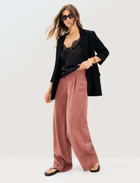 Pantaloni wide leg in lyocell con misto lino - ambra