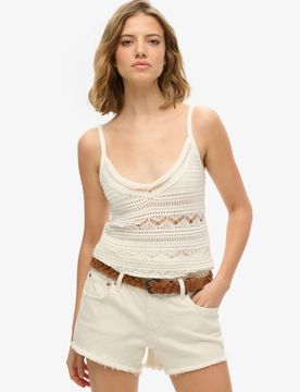 Superdry Damen Trägertop mit Häkeldetail White - Größe: 38