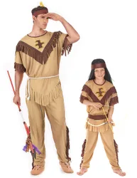Indianer-Paarkostüm für Vater und Sohn braun-beigefarben