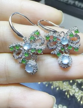 Natural A jadeite ice yang green bow ear hook earrings (choose one of the best in diversity) - Aliexpress - FashionsVida