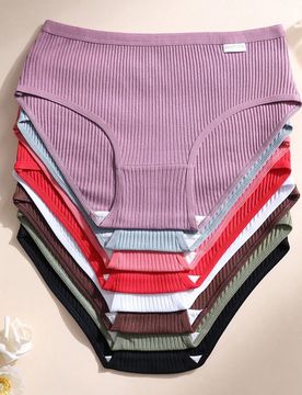 Piezas/paquete de bragas de algodón acanalado para mujer, bragas triangulares de cintura baja sexy, ropa interior deportiva cómoda y transpirable