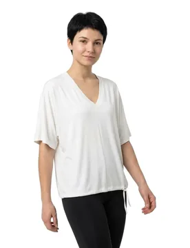 Maglietta A Maniche Corte Cupro V-neck Whisper White L - Tom tailor - FashionsVida