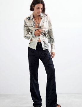 Pantalon long imprimé, , Noir, XS