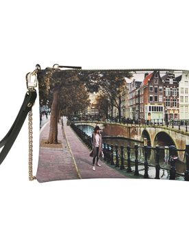 Tracolla piatta similpelle con catena staccabile e tasche interne