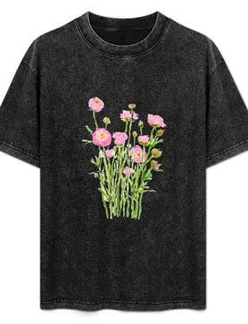 Hand painted pink Ranunculus pink buttercup pink peony T-Shirt - Aliexpress - FashionsVida