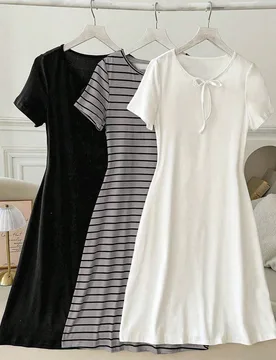 Set de 3 vestidos a rayas, minimalista y de moda, apropiado para el verano - Shein - FashionsVida