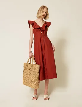 Robe midi en popeline avec volants - TWINSET - FashionsVida