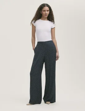Polka Dot Elasticated Waist Wide Leg Trousers Navy Mix female - Finery London - FashionsVida