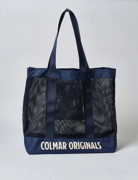 Shopping bag blu Originals in mesh con scritta logo sulla base a contrasto di colore - Colmar - FashionsVida
