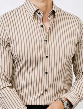 Camisa formal de manga larga con botones, estampado de rayas y ribete plateado para hombre, otoño - Shein - FashionsVida