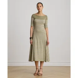 Vestido midi de algodón acanalado con rayas
