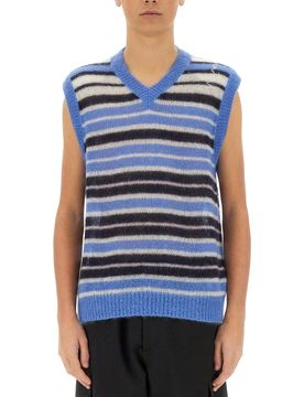 MARNI BRUSHED MOHAIR STRIPE GILET