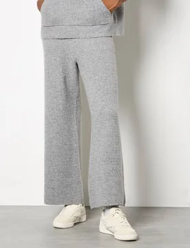 Women's Waffle Knit Wide Leg Trousers in Grey Size: 14 - Grey - Size: 14 - Apricot - FashionsVida
