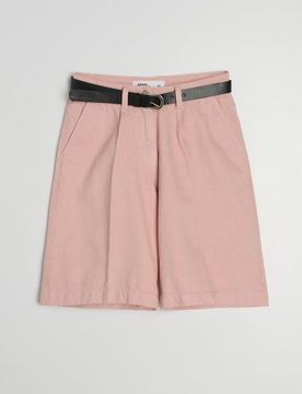 Jorts in denim a vita alta con cintura - rosa