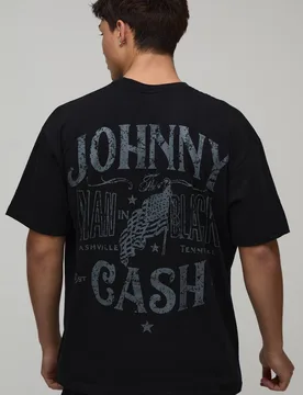 Men's Oversized Johnny Cash License Print T-Shirt Black Size Medium Black M - boohooMAN - FashionsVida