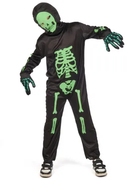 Schauriges Skelett Halloween-Kinderkostüm schwarz-grün - KARNEVAL-MEGASTORE - FashionsVida