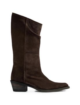 Style CowboAND Boot with Block Heel, Asymmetrical Hem & Front Ruching