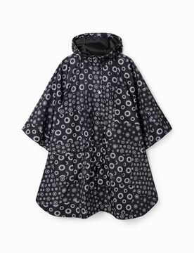 Imperméable capuche géométrique, Polyester, Noir, U