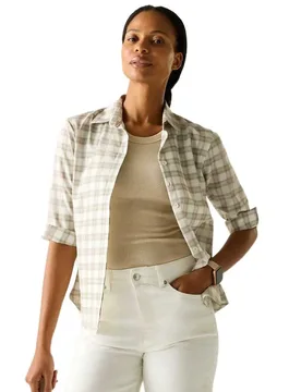 Camicia A Maniche Lunghe Keralin Barely White / Parchment Check 40 - Regatta - FashionsVida