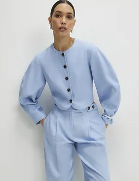 Womens Jacket Blue Linen Blend Balloon Sleeve - Size 16 Uk - River Island - FashionsVida