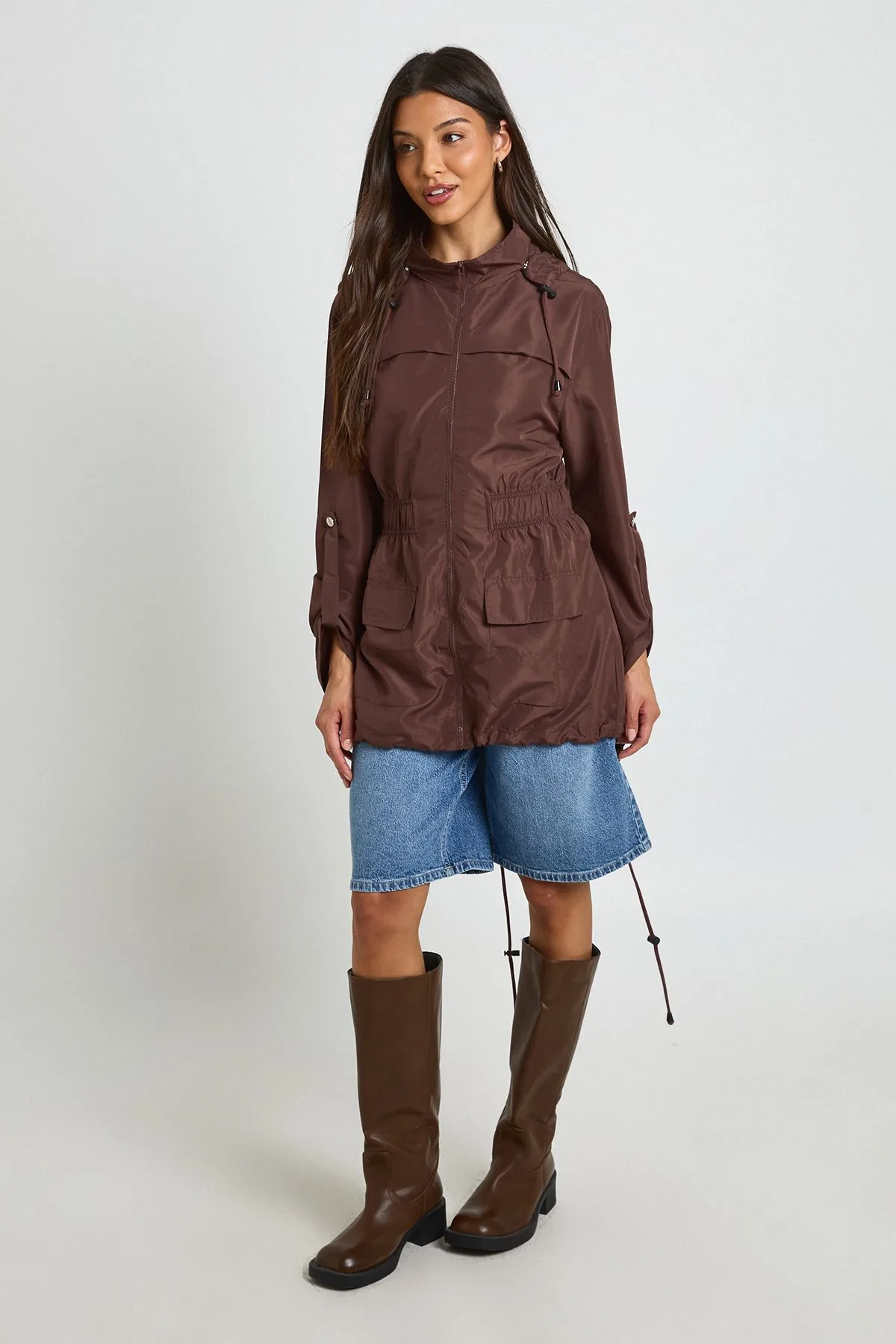 Womens Hooded Mac - Brown - Size 16 Uk - Boohoo - FashionsVida