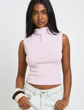 Womens High Neck Sleeveless Top - Light Pink - Size 14 Uk - Boohoo - FashionsVida