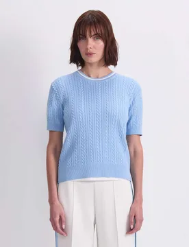 Pure Cotton Cable Knit Knitted Top Blue female - Sportscraft - FashionsVida