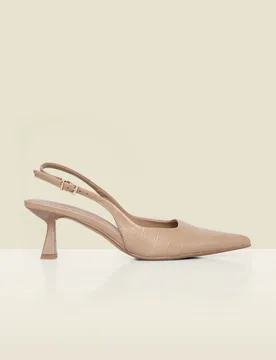 Croc Flared Heel Pointed Slingback Shoes Taupe female - Sosandar - FashionsVida