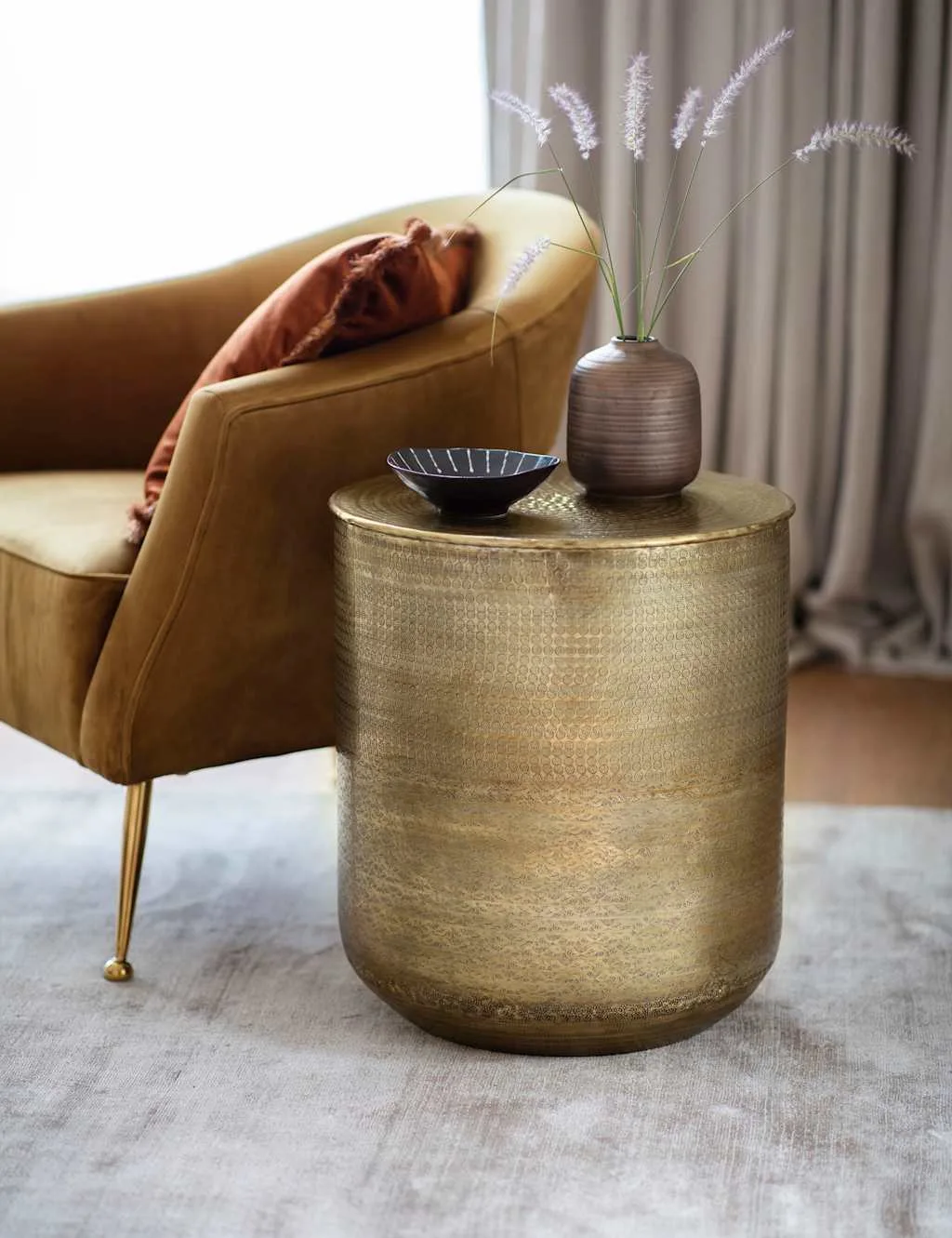 Ashta Metal Round Side Table Brown Mix - Gallery Direct - FashionsVida