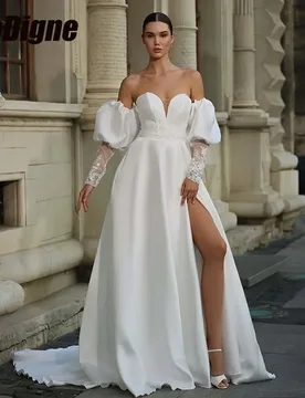 SoDigne A-line Satin Wedding Dress Detachable Sleeves Sweetheart Bride Dresses 2026 Bridal Gowns vestidos de novia Customized - Aliexpress - FashionsVida