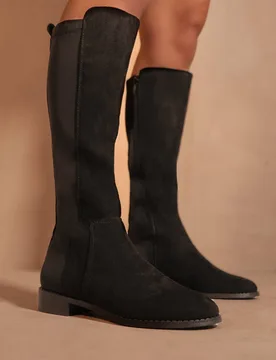 Women's 'Parker' Knee High Boots With Side Zip in True Black Size: 4 - True Black - Size: 4 - Where's That From - FashionsVida