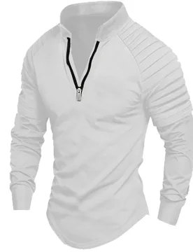 Spring and Autumn Men's Outdoor High Street Style Solid Color Zipper Arm Wrinkle Design Muscle Sports Long Sleeve POLO shirt - Aliexpress - FashionsVida