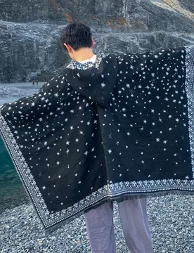 Man Vintage ethnic style Pocho starry sky Cape autumn and winter warm imitation cashmere travel with hat cloak outer wear P5 - Aliexpress - FashionsVida