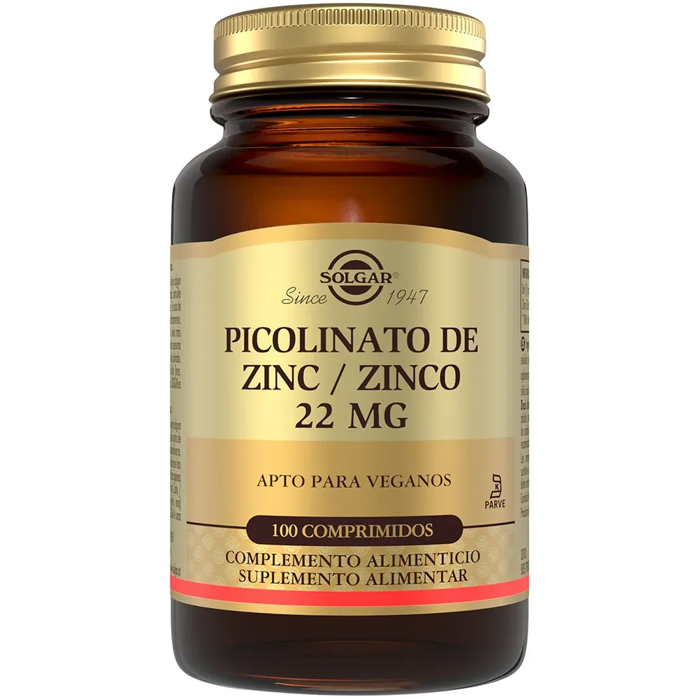 Comprimés Picolinato Zinc 100 Unités - Solgar - FashionsVida